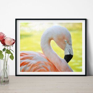 8x10 Pink Flamingo Resting Oil‎ Painting Art Print